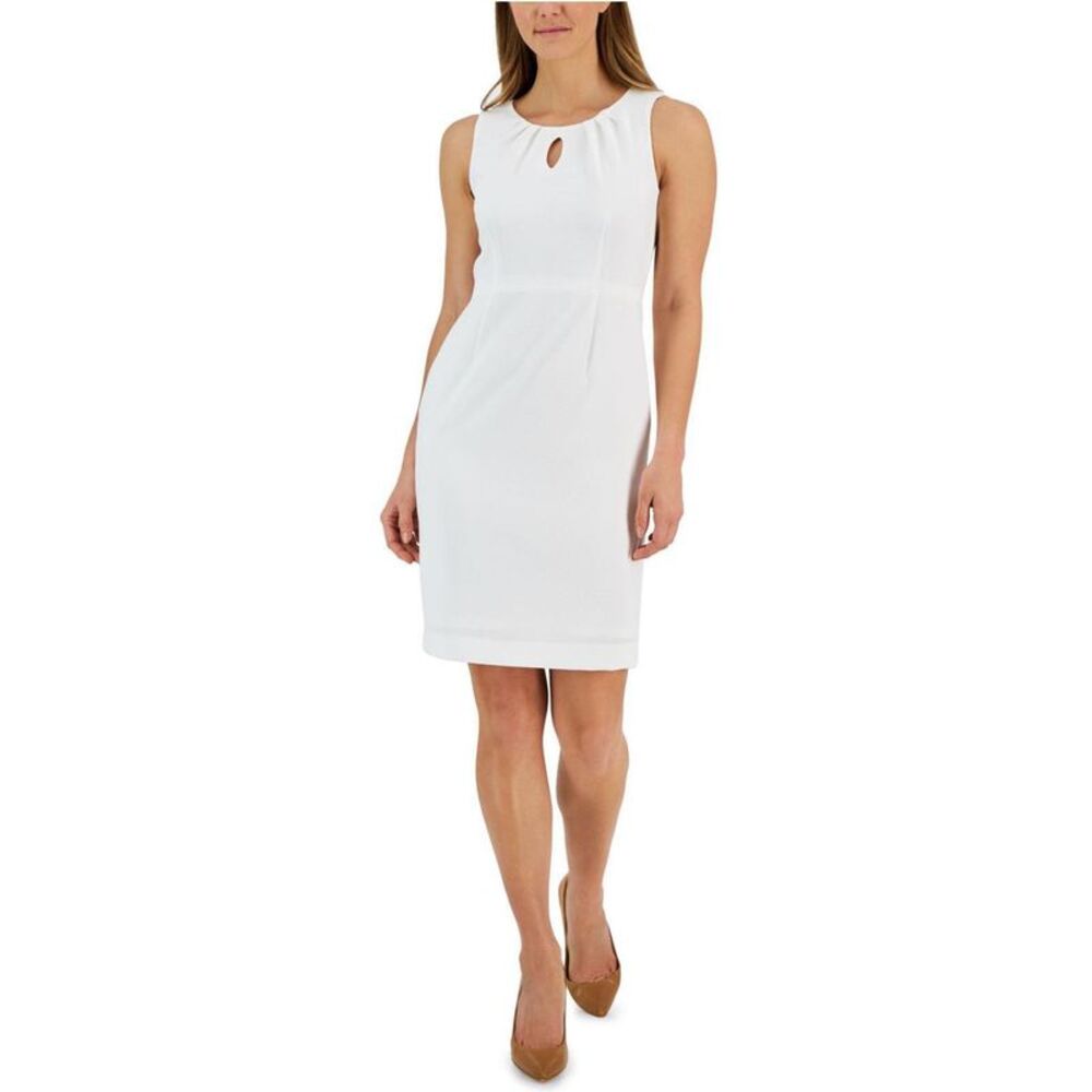 Kasper Womens Textured Midi Dress, White, Petite, 6P, DM